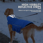 Kuoser Dog Coat Large, Cold Weather Reflective Waterproof Dogs Jacket with Warm Fleece Lining, Turtleneck Dog Winter Coat with Zipper, Doggy Snow Jacket Pet Coats for Small Medium Large Dogs, Blue XL