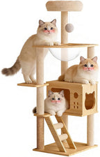 48.8" Wooden Cat Tree for Indoor Cats, Multi-Level Cat Tower with Space Capsule, Acrylic Hammock, Sisal Scratching Posts & Ladder, Large Cat Condo for Small and Large Cats