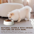 White Marble Dog Bowl, Non-Slip Non-Tipping Heavy Dog Food Bowl, Large Weighted Stone Dish, Natural Marble Pet Water Bowl, Easy to Clean, Perfect Gift for Cat & Dog Lovers, Holds 6 Cups(6 lbs)