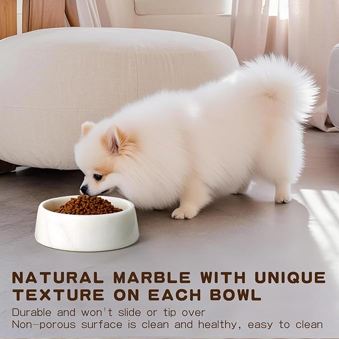 White Marble Dog Bowl, Non-Slip Non-Tipping Heavy Dog Food Bowl, Large Weighted Stone Dish, Natural Marble Pet Water Bowl, Easy to Clean, Perfect Gift for Cat & Dog Lovers, Holds 6 Cups(6 lbs)
