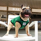 iChoue English Bulldog 100% Breathable Cotton Striped T Shirts Halloween Vest Clothes for Medium Dogs Tank Tops French Frenchie Pug Boston Terrier Pitbull Green Black Stripes - XLarge