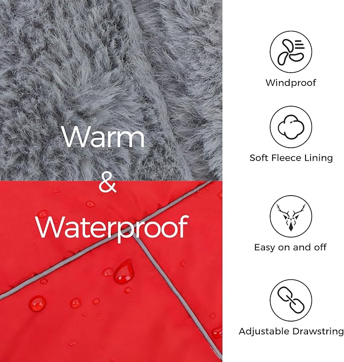 Mihachi Dog Coat for Large Dogs, Warm Dog Winter Coat Waterproof Dogs Jacket with Harness Built in Reflective Pet Fleece Vest, Puppy Cold Weather Coats Turtleneck & Windproof Pet Snowsuit, Red XL
