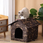 Outdoor Cat House Cat House for Outdoor and Indoor Use - Waterproof Shelter for Cats, Dogs, and Feral Animals (Brown, Medium)