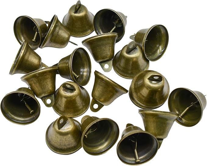 Maydahui 90 PCS Bronze Jingle Bells Brass Color Vintage Small Craft Bell (1.7 X 1.5 Inches) for Wedding Doors Dog Collar Christmas Hallowmas Decor