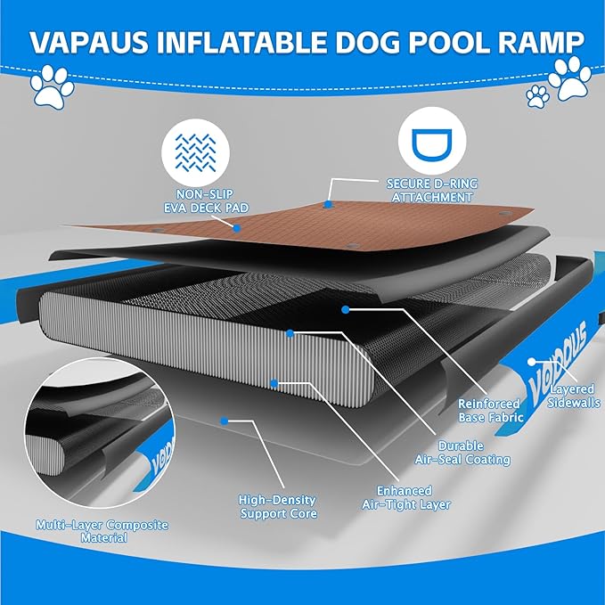 Vapaus Inflatable Dog Boat Ramp for Large Dogs – Floating Pup Ladder with Anti-Slip Surface, Portable Dog Water Ramp for Pool Dock Lake Boat – Heavy Duty Pet Boarding Platform