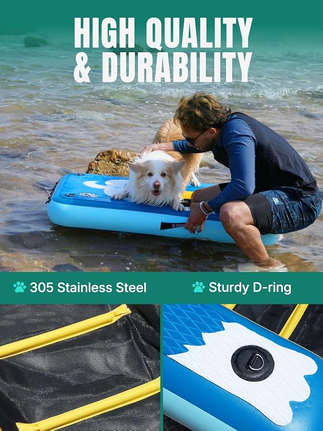 Niphean Dog Pool Ramp(Full-Coverage Non-Slip Deck), Stable Pup Plank with 200lbs Capacity, Inflatable Dog Ramp for Pool, Boat, Dock & Lake, Safe & Durable Ladder for Large Pets to Easy Water Access