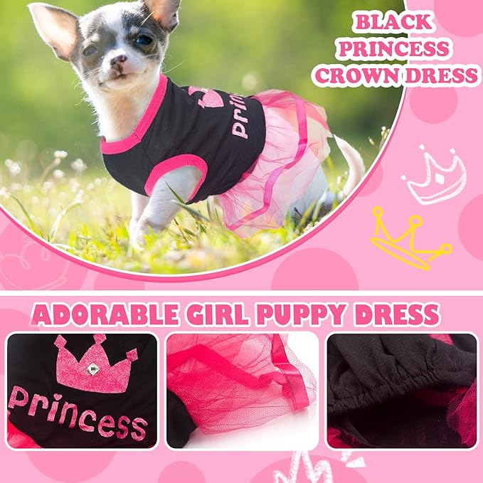 2-Pack Dog Dresses Princess Puppy Dress with Rhinestones Cute Pet Tutu Outfit Female Puppy Clothes for Small Dog Medium Girl,Pink + Black,Medium