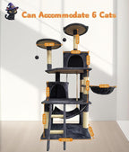 Cat Tree 60.63 inches Cat Tower for Indoor Cats, Multi-Level Cat Condo Furniture with Scratching Posts, Plush Perches, Activity Center with Cozy Basket & Hammock for Cats (Darkgray)