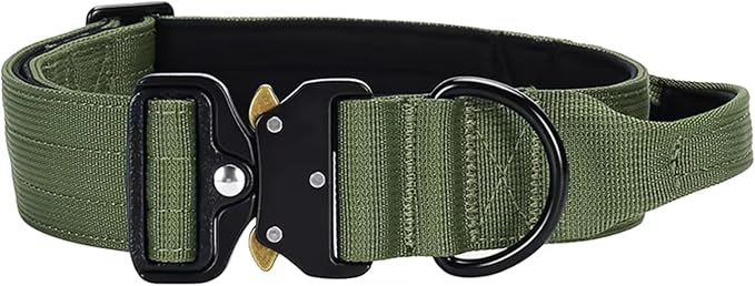 Heavy Duty Tactical Dog Collar – Adjustable Nylon with Metal Buckle, Durable & Comfortable for Medium to Large Dogs (German Shepherd, Labrador, Rottweiler), Army Green, XL, for Training & Outdoor Use.