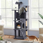 Topeakmart 70in Cat Tree, Multi-Level Cat Tower with Scratching Post Dangling Ball and Condos Cat Furniture for Indoor Cats, Dark Gray