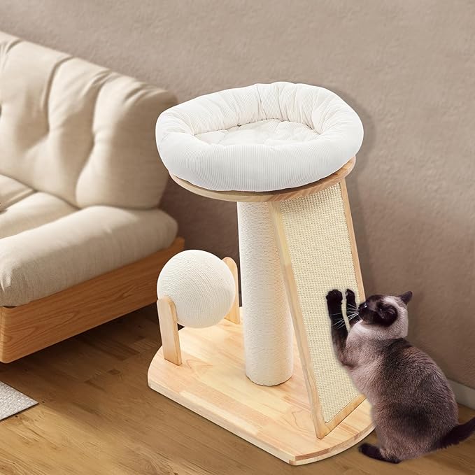 Multifunctional Cat Tree, Wooden Cat Tree Tower with Space Capsule and Scratcher, Cats Climbing Tower Set for Cats Climbing, Scratching, Sleeping, Exercising (Style 01)