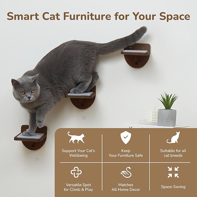 [Ready to Gift] PURRHOUSE 45LBS Capacity Cat Window Perch with Bolster, Hammock Seat with Premium Plywood & Metal Frame, Window Bed for Indoor Cats & Kittens (Walnut, Cat Wall Steps)