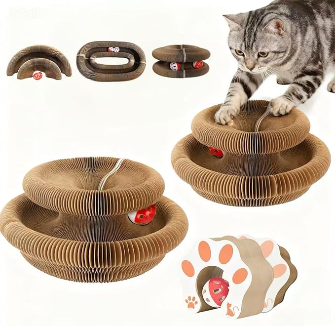 2 Packs Modern Cat Scratcher - Reversible Cardboard Scratcher for Cats, Kitty kurlz cat Toy & Twisty Paws cat Toy, Fun Toys for Bored Indoor Cats