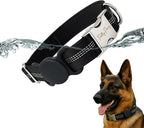 AirTag Holder Dog Collar for Large Medium Dogs, Adjustable Nylon Dog Training Collar with Quick Release Buckle, Reflective Heavy Duty Tactical Dog Collar with Handle (Black S)