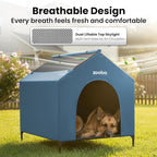 42" 2-in-1 Dog House for Medium Dogs, Elevted Dog House Outdoor/Indoor, Puppy Shelter Outside,Water Resistant 600D PVC and Durable 2x1 Textilene Raised Dog Bed(Blue)