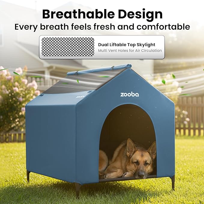 42" 2-in-1 Dog House for Medium Dogs, Elevted Dog House Outdoor/Indoor, Puppy Shelter Outside,Water Resistant 600D PVC and Durable 2x1 Textilene Raised Dog Bed(Blue)
