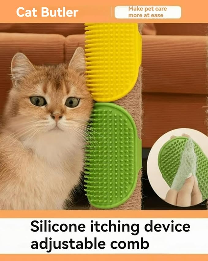 Cat Scratching Interactive Leg Wrap Grooming Tool for Kitty Massage Corner Silicone Wall-Mounted Scratcher Fun Pet Scratch Pad Toy (2 Yellow+2 Green)