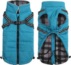 Geyecete Waterproof Dog Jacket with Harness, Traction Belt - Pet Outdoor Jacket for Small, Medium Dogs - Blue
