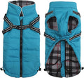 Geyecete Winter Warm Coat Waterproof Dog Winter Jacket with Harness Traction Belt,Pet Outdoor Jacket Dog Autumn and Winter Clothes for Medium, Small Dog-Blue-XXL