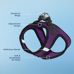 Best Pet Supplies - All Weather Mesh/Plush, Reflective, No Pull Harness for Small, Medium Dogs, Cats - Secure with Hook & Loop Fastener, Buckle, Double D-Rings - Purple/Black Trim, L