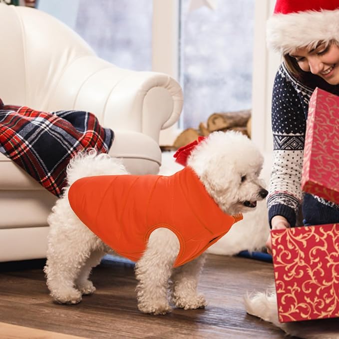ASENKU Dog Winter Coat - Waterproof Windproof Dog Jacket, Warm Snowproof Doggie Puffer Vest for Cold Weather, Lightweight Snow Coats for Small Medium Large Dogs (Orange, XL)