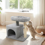 Tangkula Small Cat Tree for Indoor Cats, Cat Tower with Sisal Scratching Posts, Hanging Pompom, Cat Condo with Large Padded Plush Perch for Small Spaces, Kittens (Light Grey)