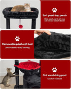SYANDLVY Gothic Cat Tree with Coffin Bed for Indoor Cats, Small Cat Tower with Scratching Post, Modern Activity House Condo with Cradle, Kittens Cave, Black & Red