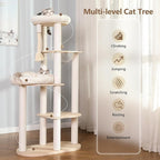 59" Modern Cat Tree Multi-Level Large Cat Tower Heavy Duty Wooden Cat Tree with Hammock,Cotton Scratching Post and Washable Cushions