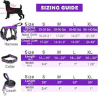 WINSEE Pet Harness Collar and Leash Set, All-in-one Reflective Dog Harness No Pull with Adjustable Buckles for Puppies, Small, Medium, Large, and Extra-Large Dogs (X-Large, Purple)