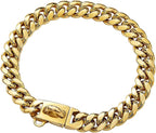 Strong Stainless Steel Gold Dog Chain Collar with Safety Buckle,14MM Cuban Link Chain Collar,Dog Necklace Walking Collars for Small Little Medium Dogs Puppy