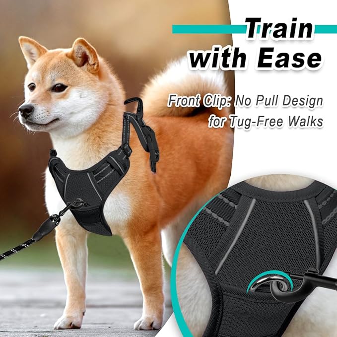 BARKBAY Dog Harness No Pull Mesh for Medium Dogs - Adjustable, Reflective, Comfortable, No Choke, Heavy-Duty - Perfect for Outdoor Training, Walking, and Hiking - Strong & Durable - M & Black Mesh