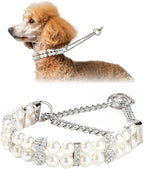 KUDES Luxury Martingale Collar for Small Dogs and Cats- No Pull Training Choke Chain Collar with Pearls & Crystals - Bling Dog Necklace Accessory for Pet Yorkie, Chihuahua, Pomeranian