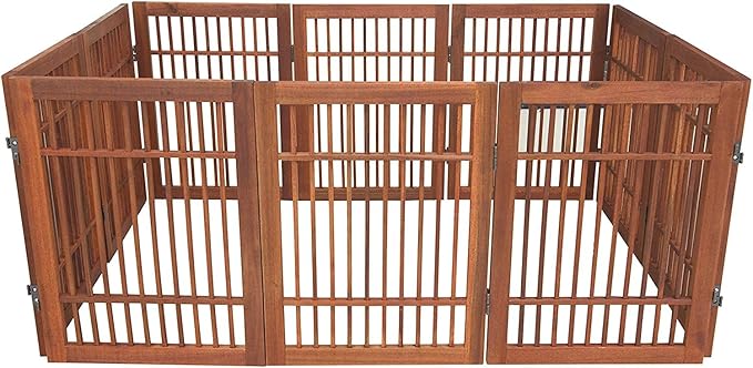 Urnporium Pet Dog Gate Freestanding, Strong Durable Folding Wooden Fence, Portable Acacia Hardwood Safety Barrier for Indoor & Outdoor Use (Brown Pet Gate, 10 Panel 24" Tall)