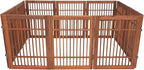 Urnporium Pet Dog Gate Freestanding, Strong Durable Folding Wooden Fence, Portable Acacia Hardwood Safety Barrier for Indoor & Outdoor Use (Brown Pet Gate, 10 Panel 24" Tall)
