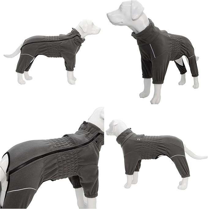 Lovelonglong Warm Dog Coat, Windproof Dog Jacket for Small Medium Large Dogs, 4 Legged Fleece Dog Winter Coat Zippered Closure Dog Outdoor Jacket Drakgray XXXL
