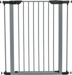 MidWest Homes for Pets 29-Inch High Walk-thru Pressure Mounted Gray Steel Dog Gate, Expands to 38 Inches Wide, No Damage to Walls, Includes 3-inch Extensions, For Small Pets