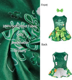 CuteBone St.Patrick's Day Dog Green Dress Velvet for Small Dogs Girl Puppy Dresses Clover Dog Clothes CVA13S-D