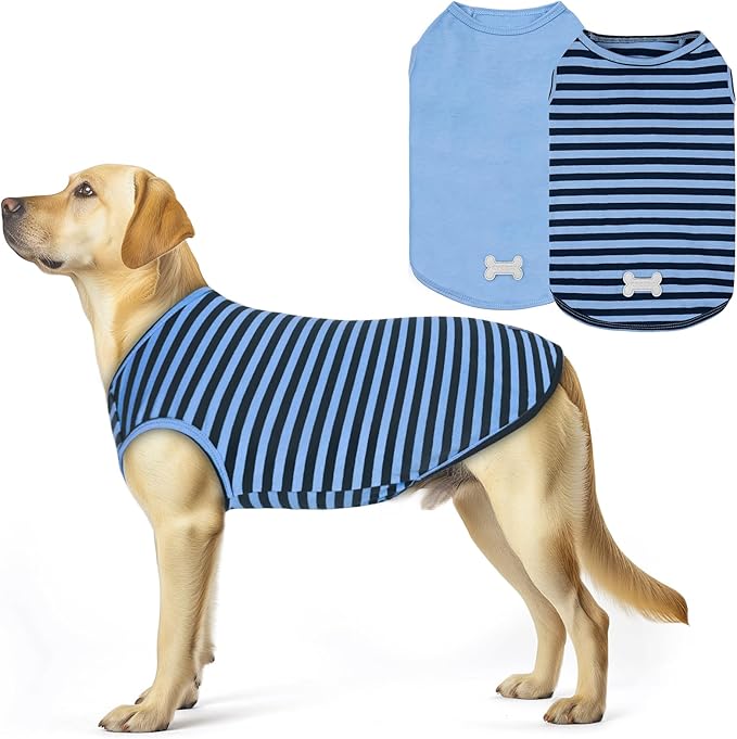 KYEESE 2Pack Dog Shirt, Soft Striped Dogs T Shirts, Lightweight Pet Tank Top, Sleeveless Dog Shirt for Large Dogs, Stretchy Comfortable Pet Vest, Dark Blue, 3XL