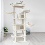 68" Beige Multi-Level Cat Tree with 6 Platforms, Cozy Condos, Hammocks & Sisal Scratching Posts for Indoor Cats
