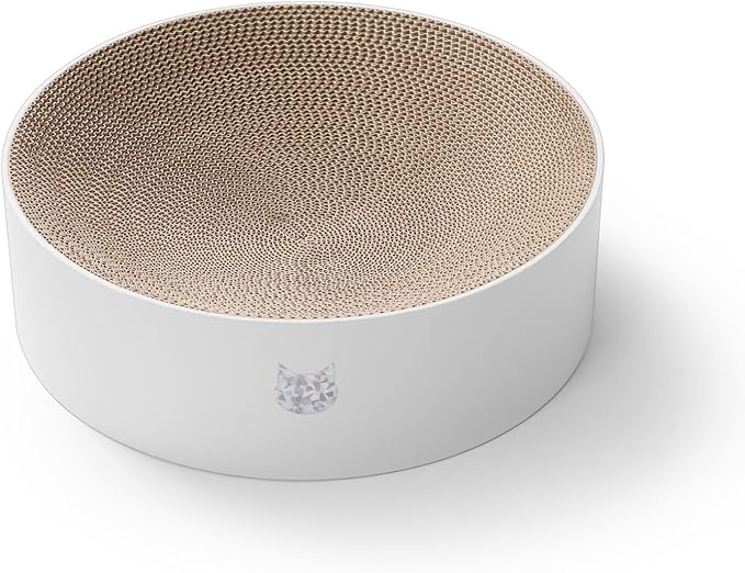 Necoichi Cat Scratcher Bowl for Indoor Cats - Cat Scratching Lounger with Reversible Usability and Extra Comfort for Lounge, Cardboard Bed Couch / (Regular, Hologram White)