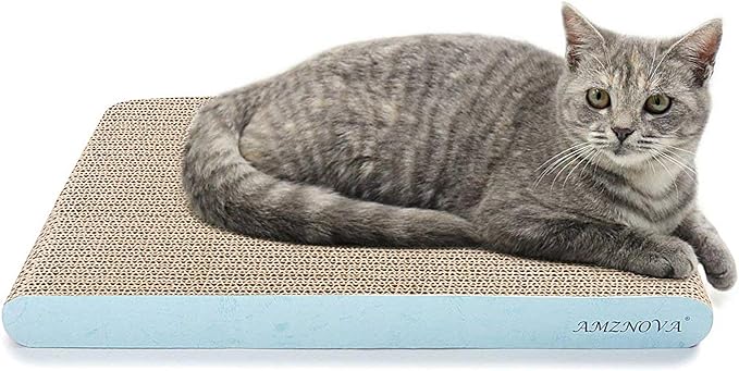 AMZNOVA Cat Scratcher Rescratch Cat Scratching Board, Scratching Pad with Catnip for Indoor, Flat Cardboard Scratcher Scratch Board for Kitten, Extra Wide, Baby Blue