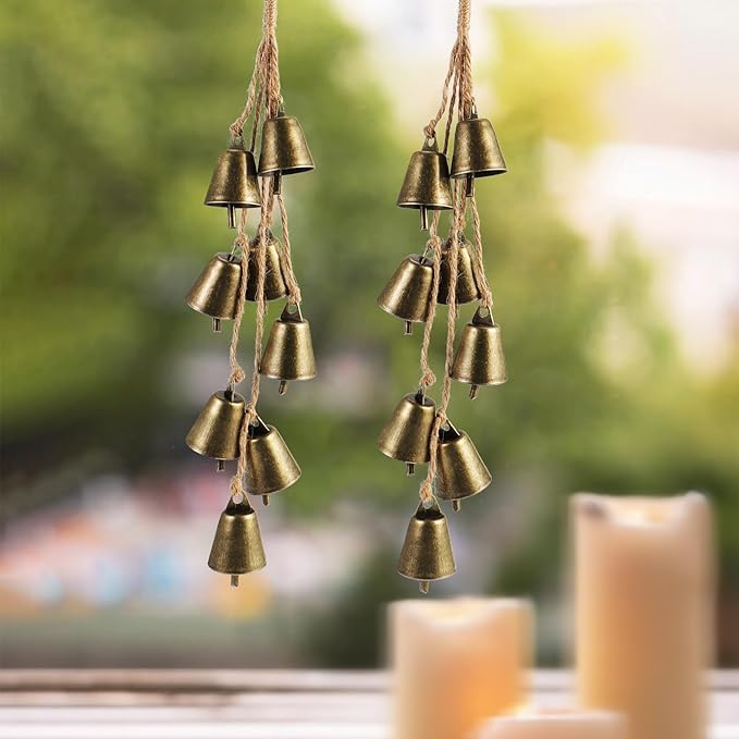 2 Pack Witch Bells for Door Knob Protection Outdoor Bells Hanging Bells for Door knob Witches Bells Magic Wind Chimes for Home Protection Witch Bells Kit(Rustic)