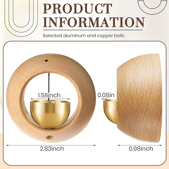 2 Pcs Shopkeepers Bell for Door Opening, Magnetic Wood Doorbell Chime When Door Opens, Magnetic Doorbell for Cafe Glass Doors Store Entrance, Housewarming Gift(Round,2.95 x 2.95 Inches)