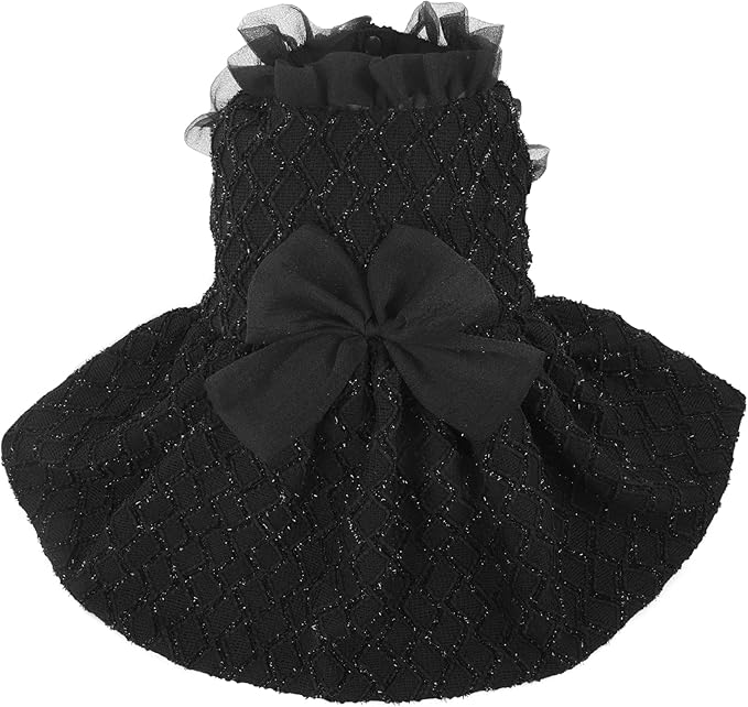Kuoser Dog Dress, Cute Dog Dresses for Small Dogs Girl Elegant Puppy Tutu with Bow-Knot, Doggie Princess Costume Pet Outfit for Birthday Party Christmas Halloween Wedding, Black XS