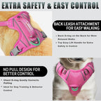 BARKBAY No Pull Dog Harness Large Reflective Dog Harness with Front Clip and Easy Control Handle for Walking Training Running with ID tag Pocket(Pink,XS)