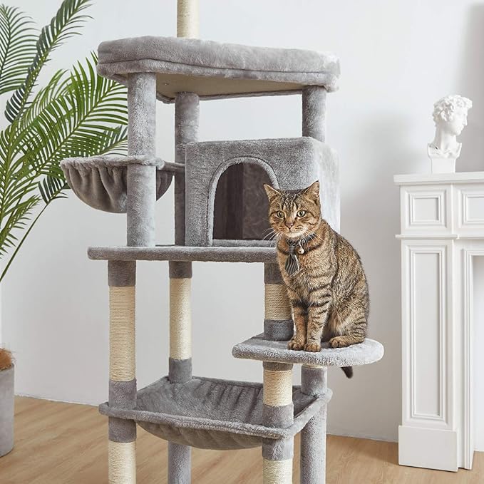 Catinsider 70.9 Inches Multi Level Cat Tree with Two Hammocks, Condo, Top Perch for Cats Light Gray