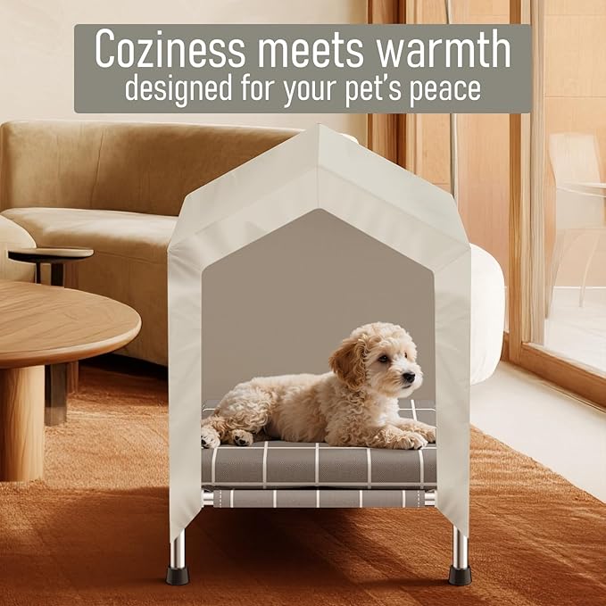 Elevated Dog House with Soft Cushion Insert - Comfortable Pet Home with Elevated Design, Sturdy Dog Shelter for Indoor/Outdoor Use,Perfect for Pets (Small)