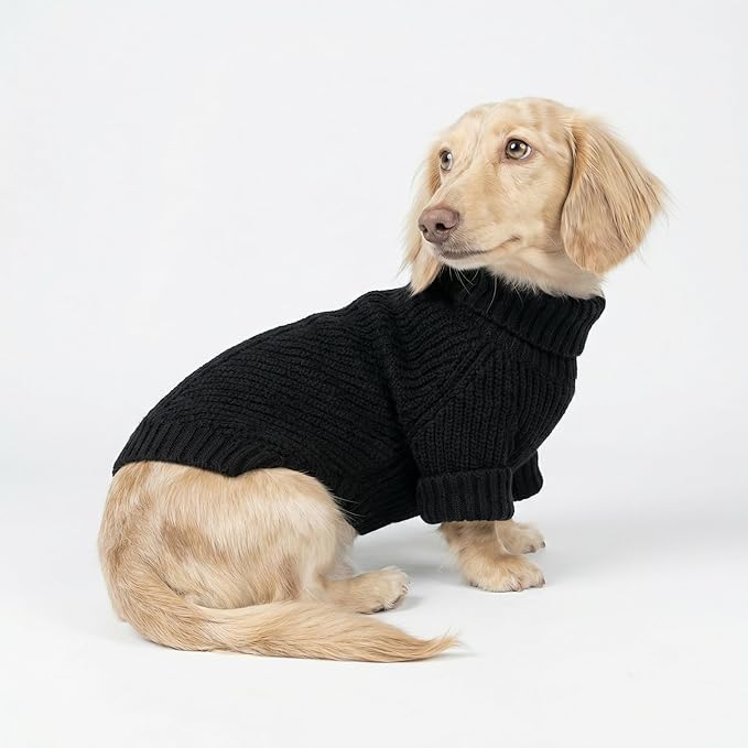 Fitwarm Dog Turtleneck Sweater, Thermal Knitted Pet Coat, Dog Winter Clothes for Small Dogs, Cat Apparel, Black, XS