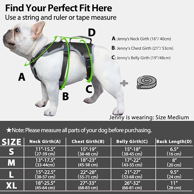 Huntboo Escape Proof Dog Harness, Escape Artist Harness, Reflective Dog Harness with Handle, Durable,Adjustable Vest for Small Medium Large Dogs Walking, Training, and Running Gear(Black, XL)