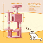 Sweetcrispy 44 Inch Cat Tree Tower, Cat Climbing Tower with Natural Sisal Scratching Posts, Hammock, Pet Condo for Indoor Cats and Kittens Play, Pink